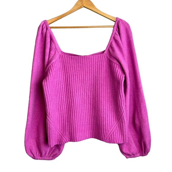 HALOGEN Sweater Womens XL Pink Wool Blend Knit Balloon Sleeve Barbiecore NWT - Picture 1 of 8